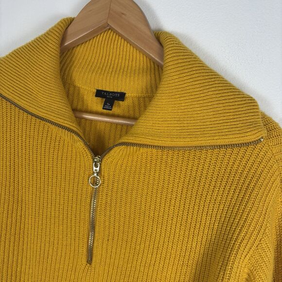 Talbots Womens SP Zip Shawl Collar Sweater Mustard Yellow Cotton Blend Pullover - Picture 3 of 7